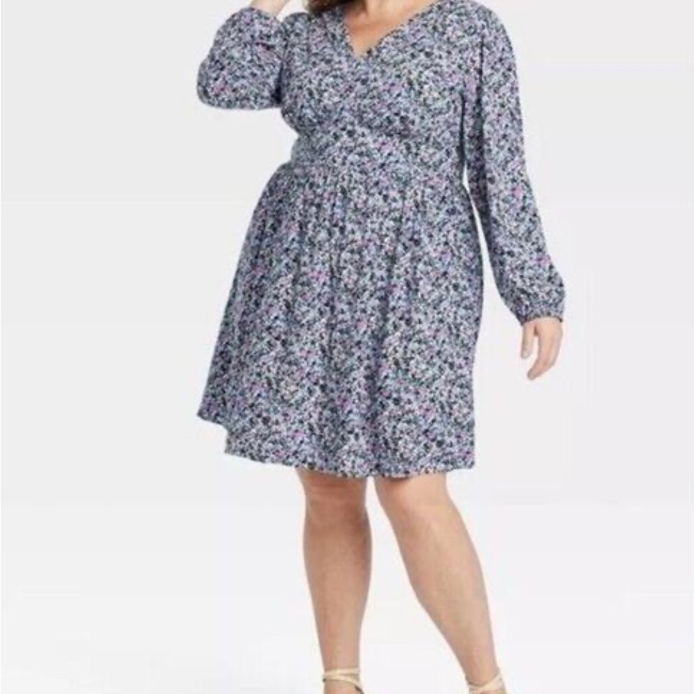 Ava & Viv Blue Floral Long Sleeve Dress